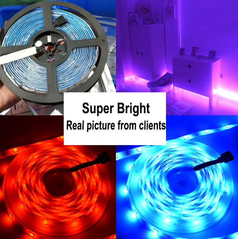 LED Strips 16.4FT 32.8FT 49FT 65FT RGB Strip Light DC12V 5050SMD Led lights with Adapter and 44keys IR Controller