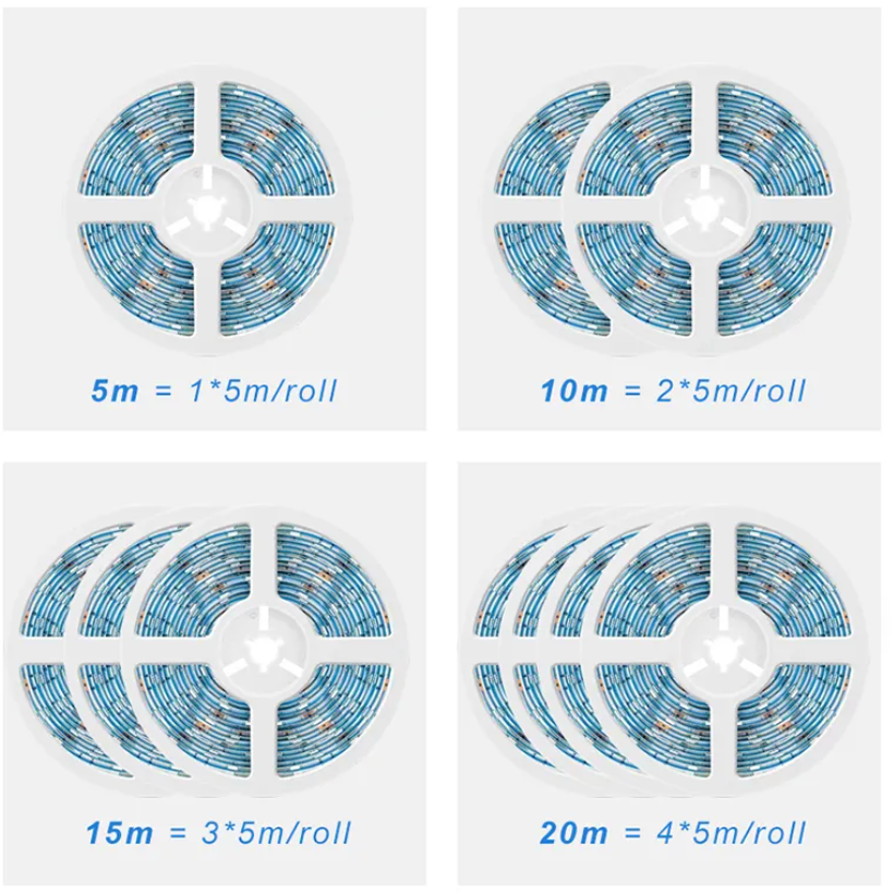 LED Strips 16.4FT 32.8FT 49FT 65FT RGB Strip Light DC12V 5050SMD Led lights with Adapter and 44keys IR Controller